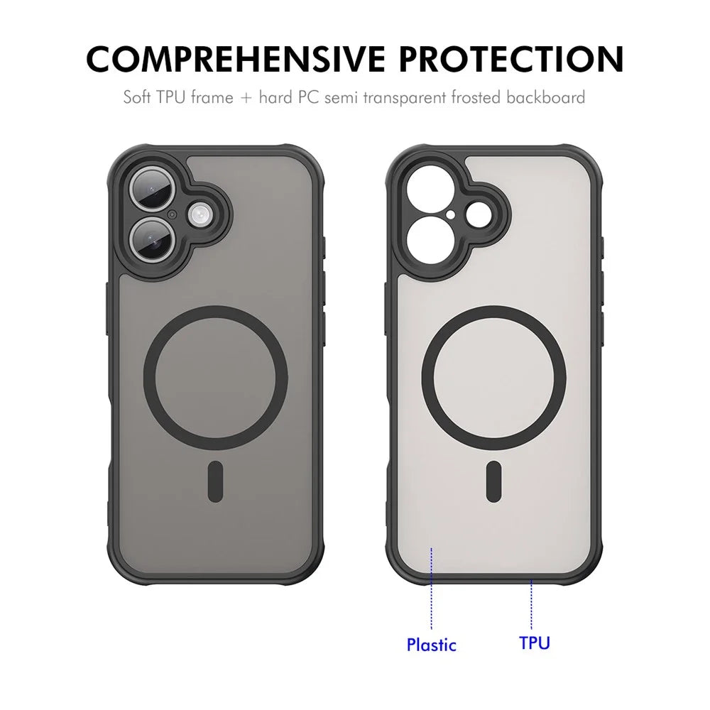 ENKAY HAT PRINCE For iPhone 16 Plus Magnetic Case with 9H Tempered Glass PC TPU Matte Phone Cover - Black - 3