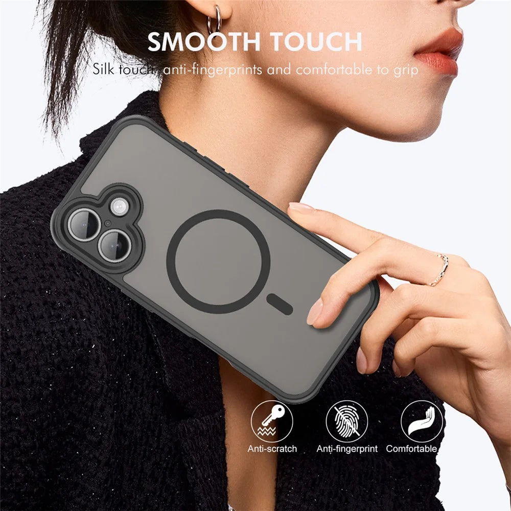 ENKAY HAT PRINCE For iPhone 16 Plus Magnetic Case with 9H Tempered Glass PC TPU Matte Phone Cover - Black - 5