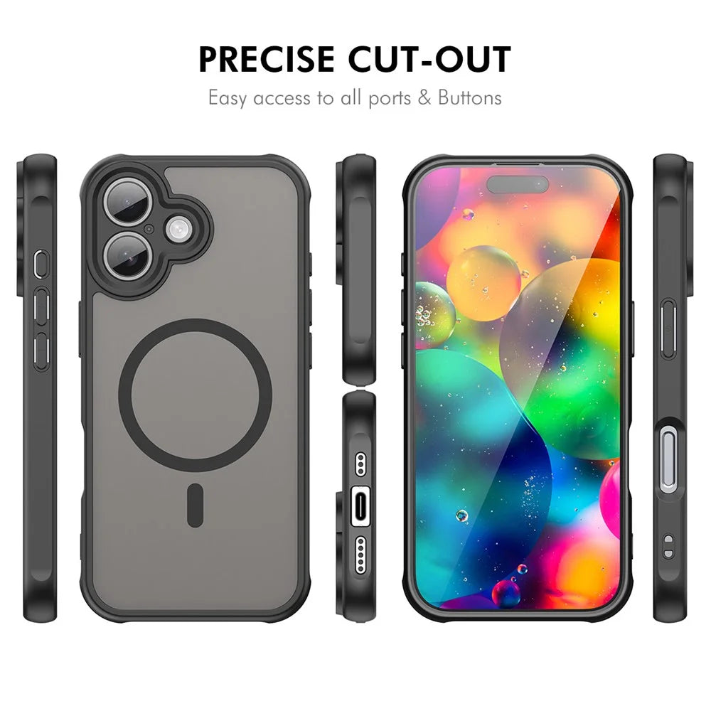 ENKAY HAT PRINCE For iPhone 16 Plus Magnetic Case with 9H Tempered Glass PC TPU Matte Phone Cover - Black - 7