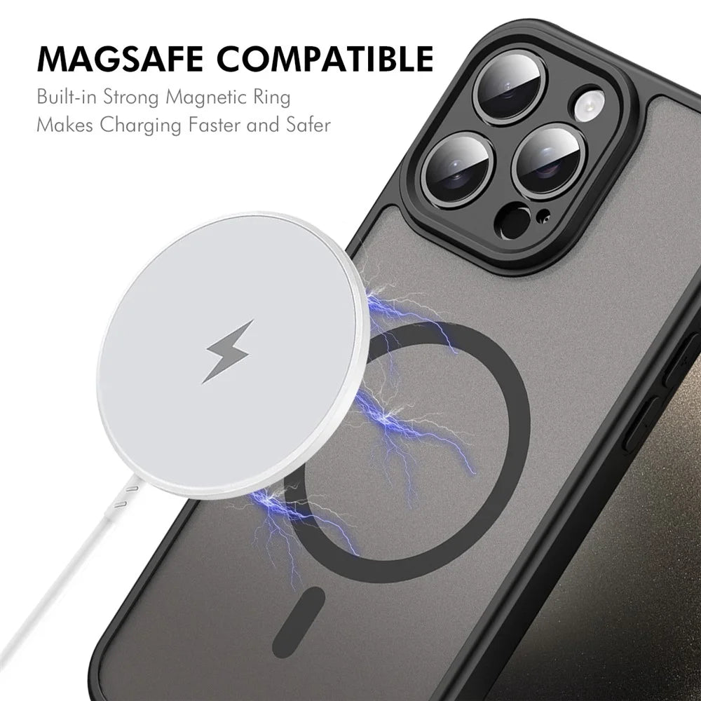 ENKAY HAT PRINCE For iPhone 16 Pro Magnetic Case with 9H Tempered Glass PC TPU Matte Phone Cover - Black - 2