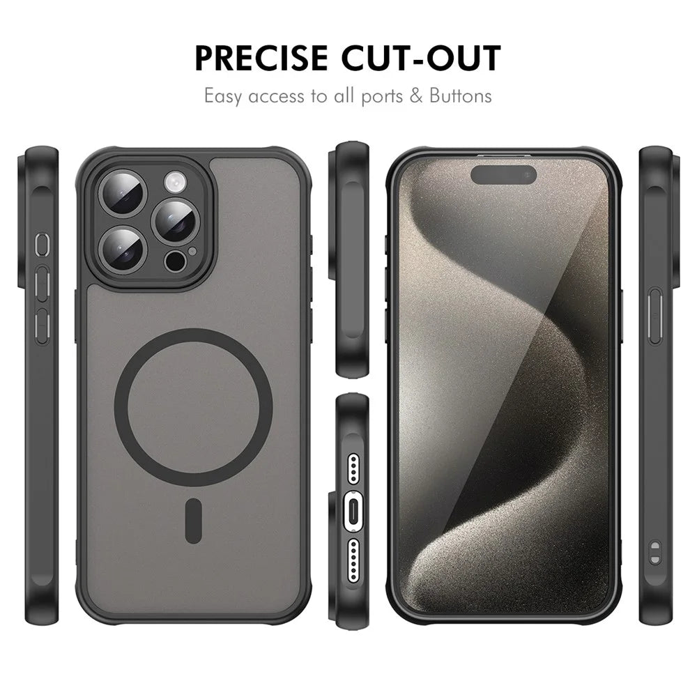 ENKAY HAT PRINCE For iPhone 16 Pro Max Magnetic Case with 9H Tempered Glass PC TPU Matte Phone Cover - Black - 7
