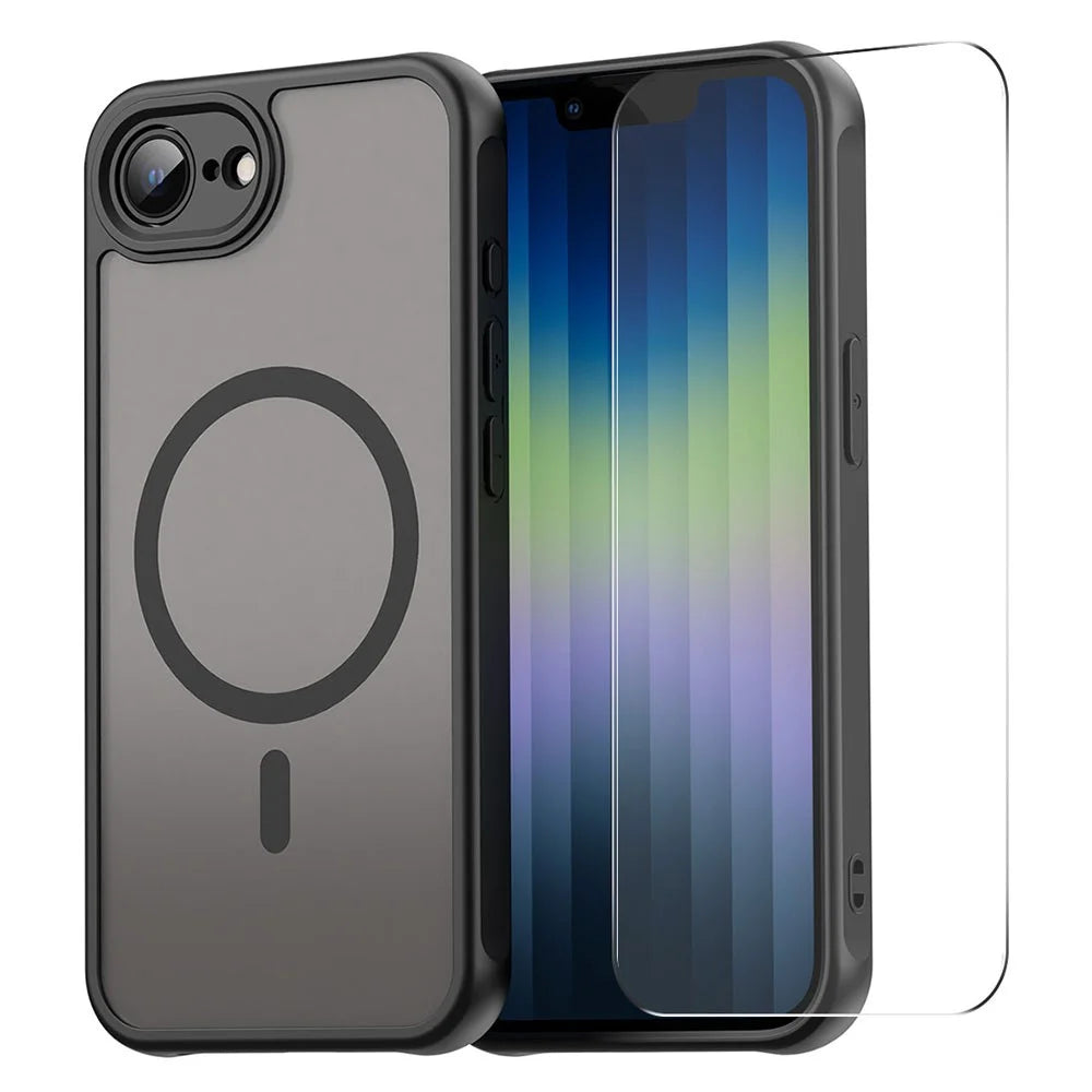 ENKAY HAT PRINCE For iPhone 17e / 16e Magnetic Case with 9H Tempered Glass PC TPU Matte Phone Cover - Black - 1