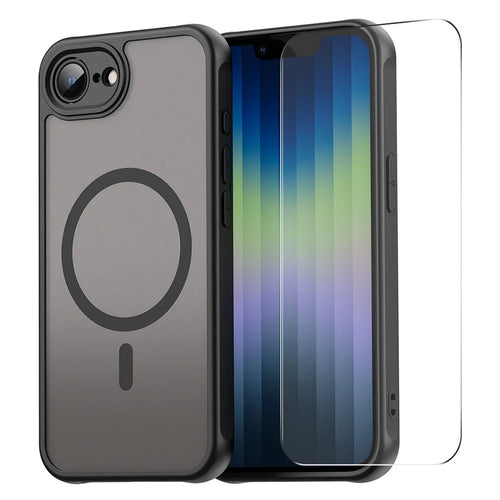 ENKAY HAT PRINCE For iPhone 17e / 16e Magnetic Case with 9H Tempered Glass PC TPU Matte Phone Cover - Black - 1