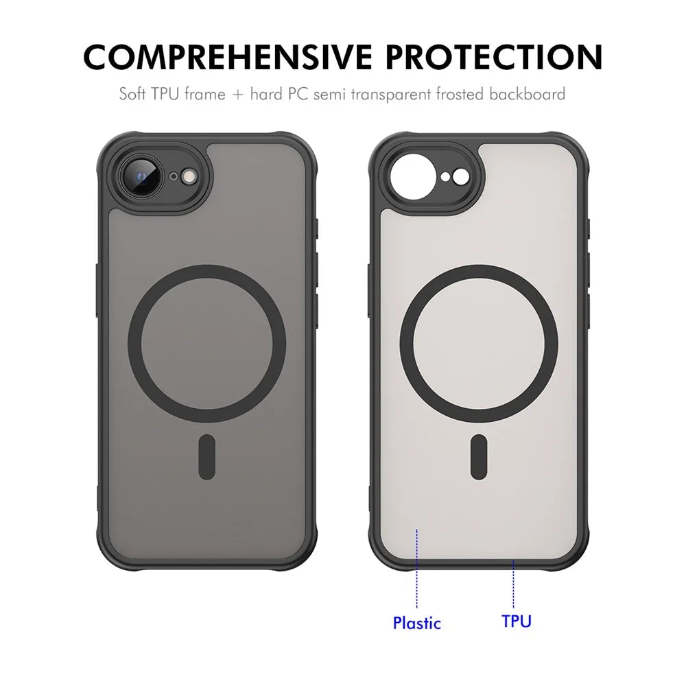 ENKAY HAT PRINCE For iPhone 17e / 16e Magnetic Case with 9H Tempered Glass PC TPU Matte Phone Cover - Black - 3
