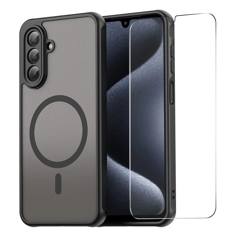 ENKAY HAT PRINCE For Samsung Galaxy A17 5G / A17 4G Magnetic Case with 9H Tempered Glass PC TPU Matte Phone Cover - Black - 1