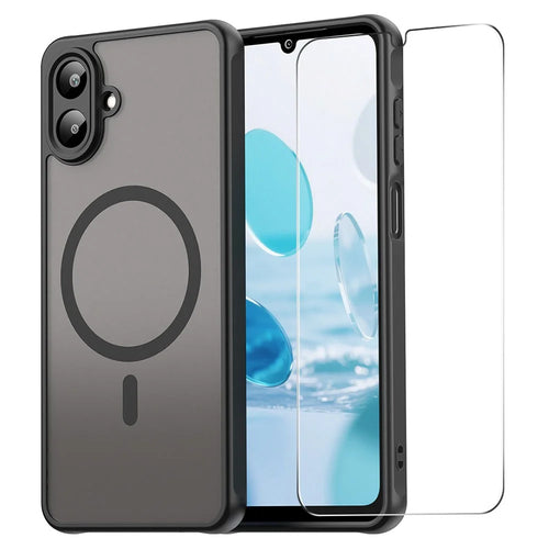 ENKAY HAT PRINCE For Samsung Galaxy A07 4G Magnetic Case with 9H Tempered Glass PC TPU Matte Phone Cover - Black - 1