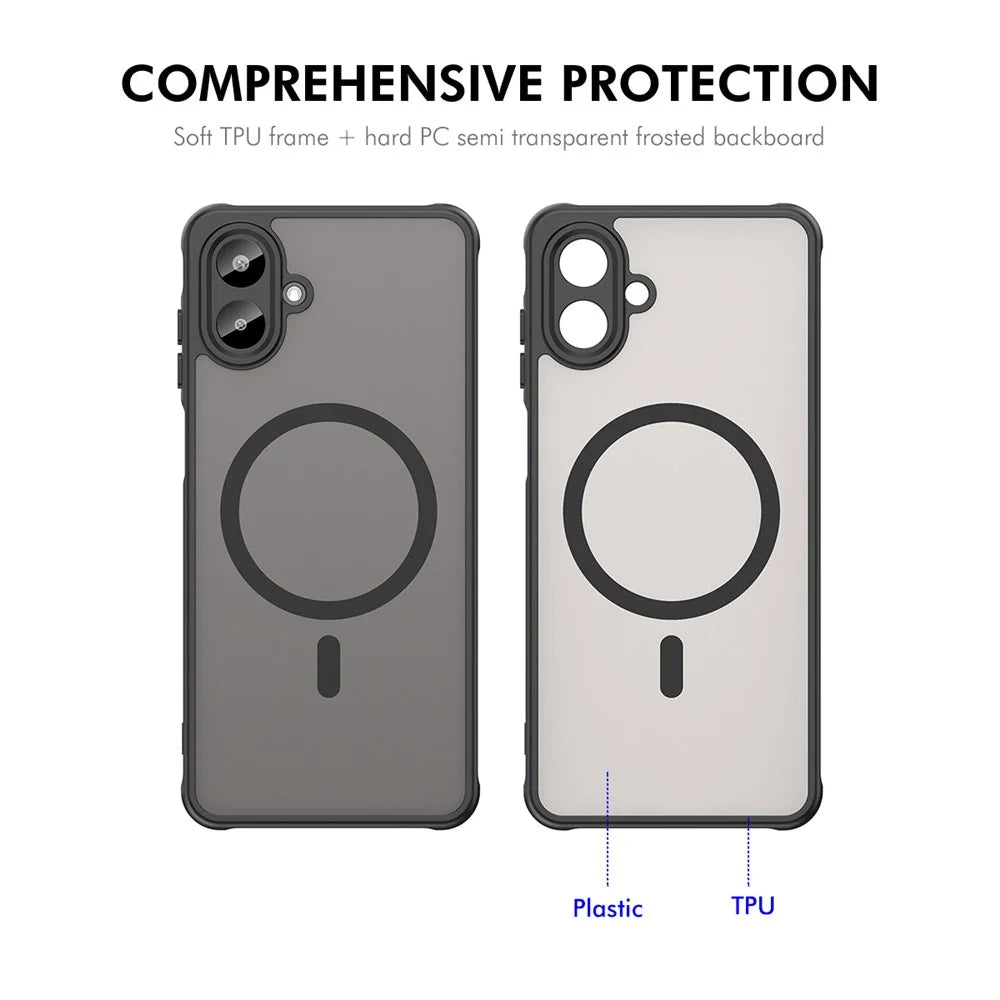 ENKAY HAT PRINCE For Samsung Galaxy A07 4G Magnetic Case with 9H Tempered Glass PC TPU Matte Phone Cover - Black - 3
