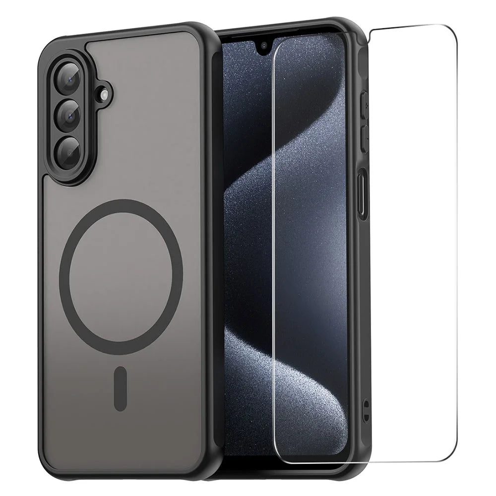 ENKAY HAT PRINCE For Samsung Galaxy A26 5G Magnetic Case with 9H Tempered Glass PC TPU Matte Phone Cover - Black - 1