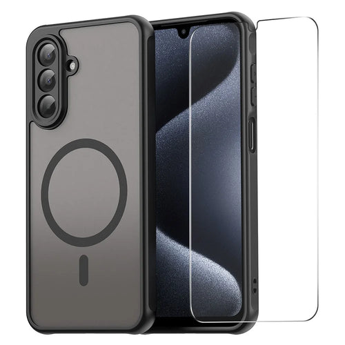 ENKAY HAT PRINCE For Samsung Galaxy A26 5G Magnetic Case with 9H Tempered Glass PC TPU Matte Phone Cover - Black - 1