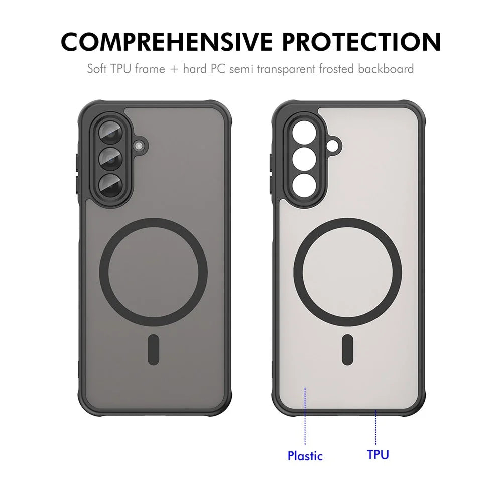 ENKAY HAT PRINCE For Samsung Galaxy A26 5G Magnetic Case with 9H Tempered Glass PC TPU Matte Phone Cover - Black - 3