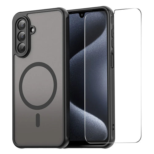 ENKAY HAT PRINCE For Samsung Galaxy A16 4G / 5G Magnetic Case with 9H Tempered Glass PC TPU Matte Phone Cover - Black - 1