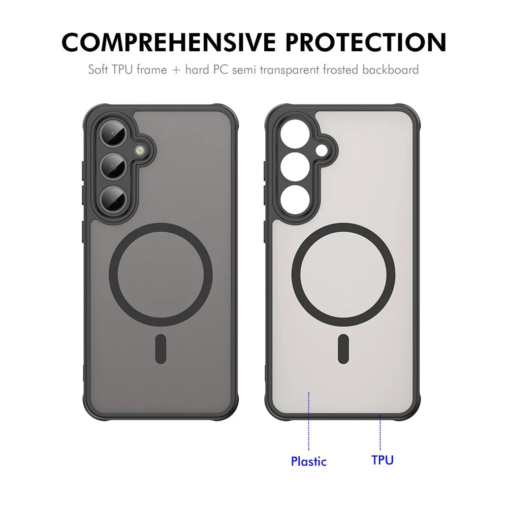 ENKAY HAT PRINCE For Samsung Galaxy S24 FE Magnetic Case with 9H Tempered Glass PC TPU Matte Phone Cover - Black - 3