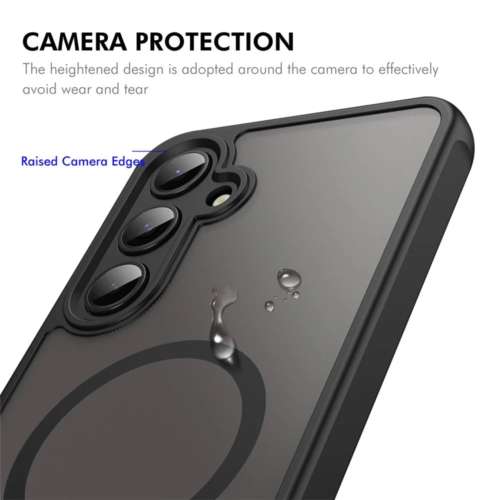 ENKAY HAT PRINCE For Samsung Galaxy S24 FE Magnetic Case with 9H Tempered Glass PC TPU Matte Phone Cover - Black - 4
