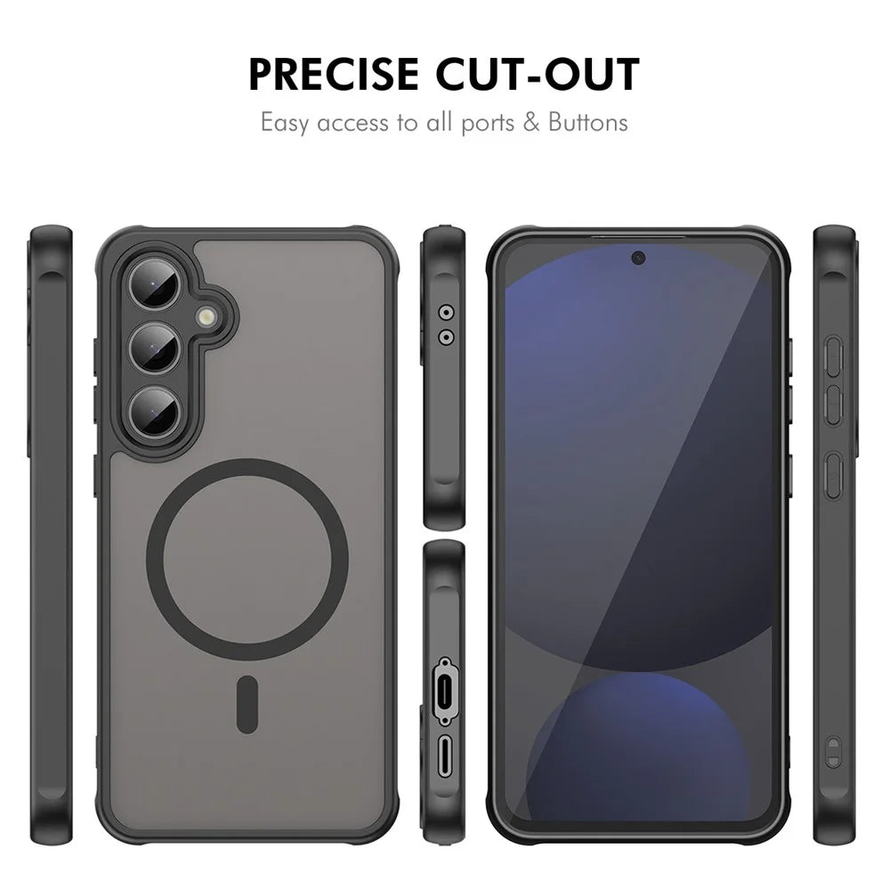 ENKAY HAT PRINCE For Samsung Galaxy S24 FE Magnetic Case with 9H Tempered Glass PC TPU Matte Phone Cover - Black - 7