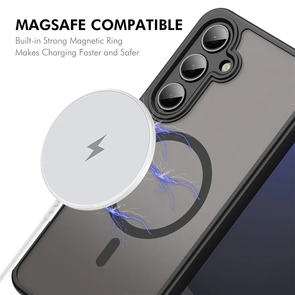 ENKAY HAT PRINCE For Samsung Galaxy S25 FE Magnetic Case with 9H Tempered Glass PC TPU Matte Phone Cover - Black - 2