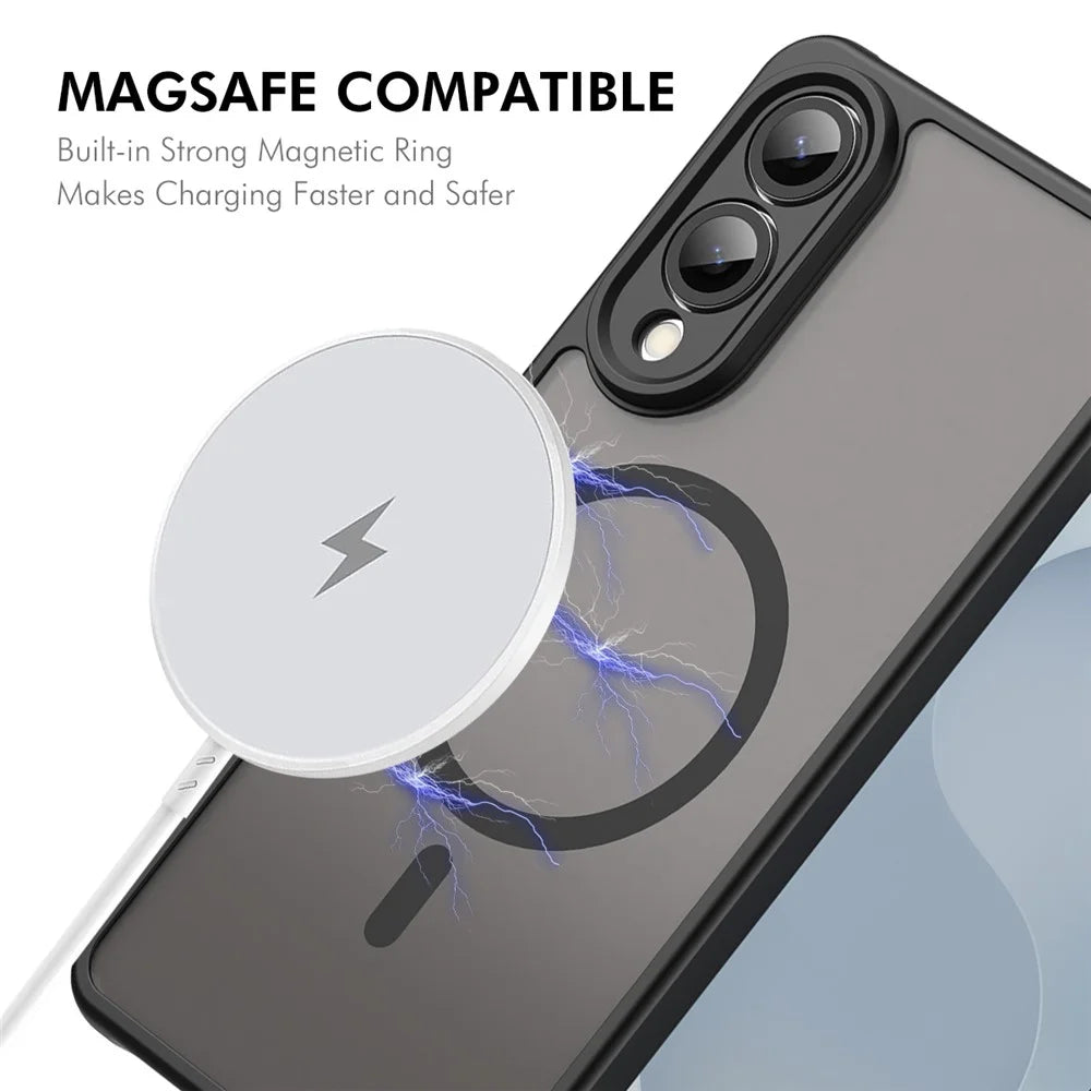 ENKAY HAT PRINCE For Samsung Galaxy S25 Edge Magnetic Case with Tempered Glass Support Ultrasonic Unlocking PC TPU Matte Phone Cover - Black - 2
