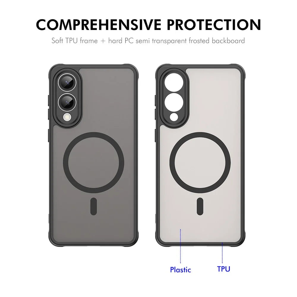 ENKAY HAT PRINCE For Samsung Galaxy S25 Edge Magnetic Case with Tempered Glass Support Ultrasonic Unlocking PC TPU Matte Phone Cover - Black - 3