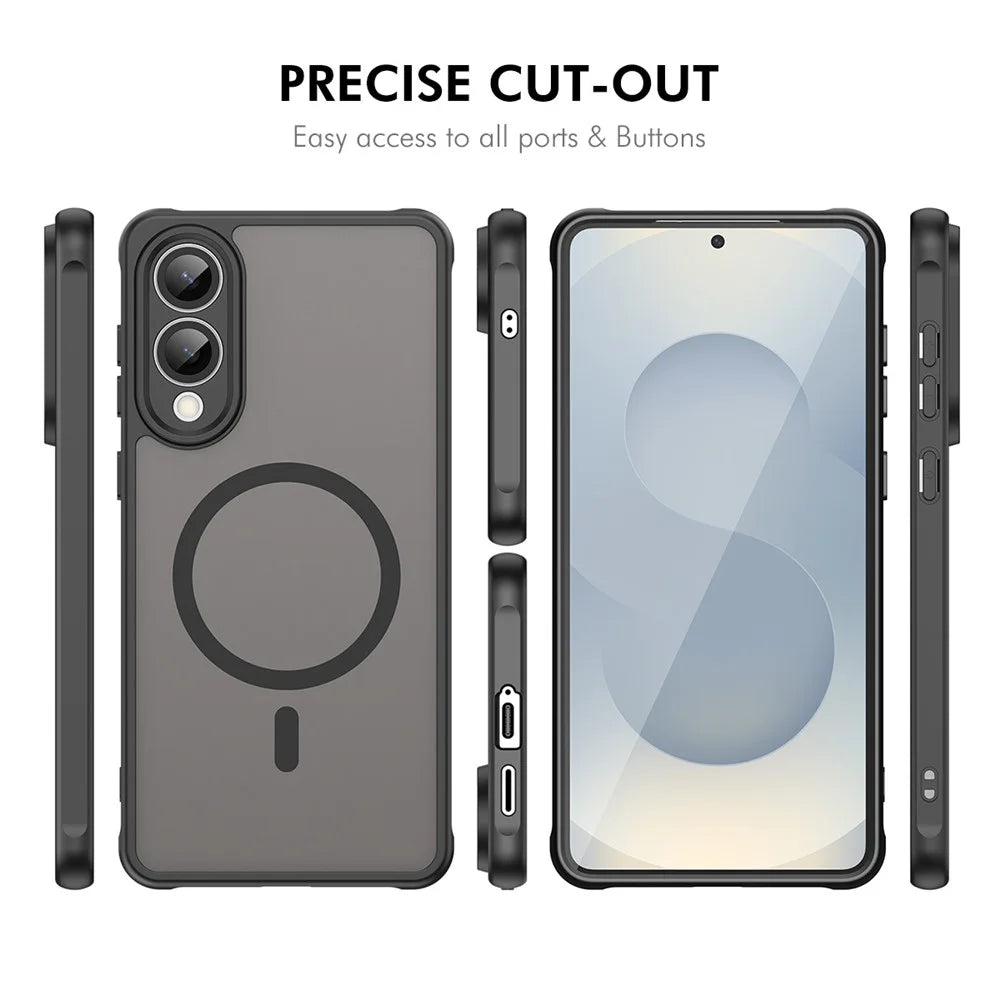 ENKAY HAT PRINCE For Samsung Galaxy S25 Edge Magnetic Case with Tempered Glass Support Ultrasonic Unlocking PC TPU Matte Phone Cover - Black - 7