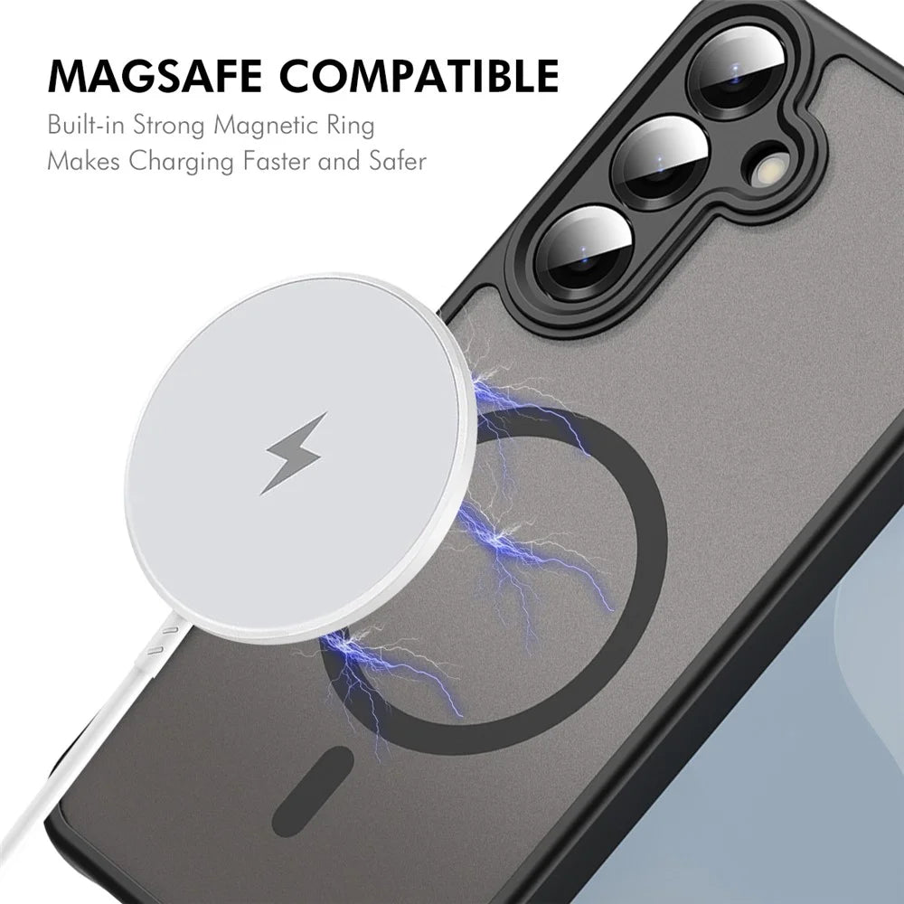ENKAY HAT PRINCE For Samsung Galaxy S25+  /  S24+ Magnetic Case with Tempered Glass Support Ultrasonic Unlocking PC TPU Matte Phone Cover - Black - 2