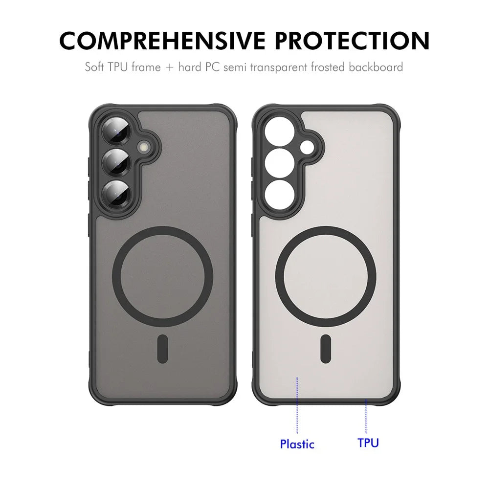 ENKAY HAT PRINCE For Samsung Galaxy S25+  /  S24+ Magnetic Case with Tempered Glass Support Ultrasonic Unlocking PC TPU Matte Phone Cover - Black - 3