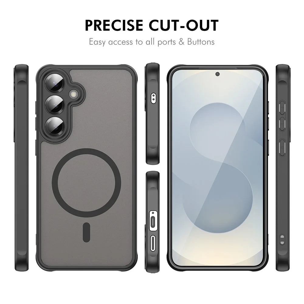 ENKAY HAT PRINCE For Samsung Galaxy S25+  /  S24+ Magnetic Case with Tempered Glass Support Ultrasonic Unlocking PC TPU Matte Phone Cover - Black - 7