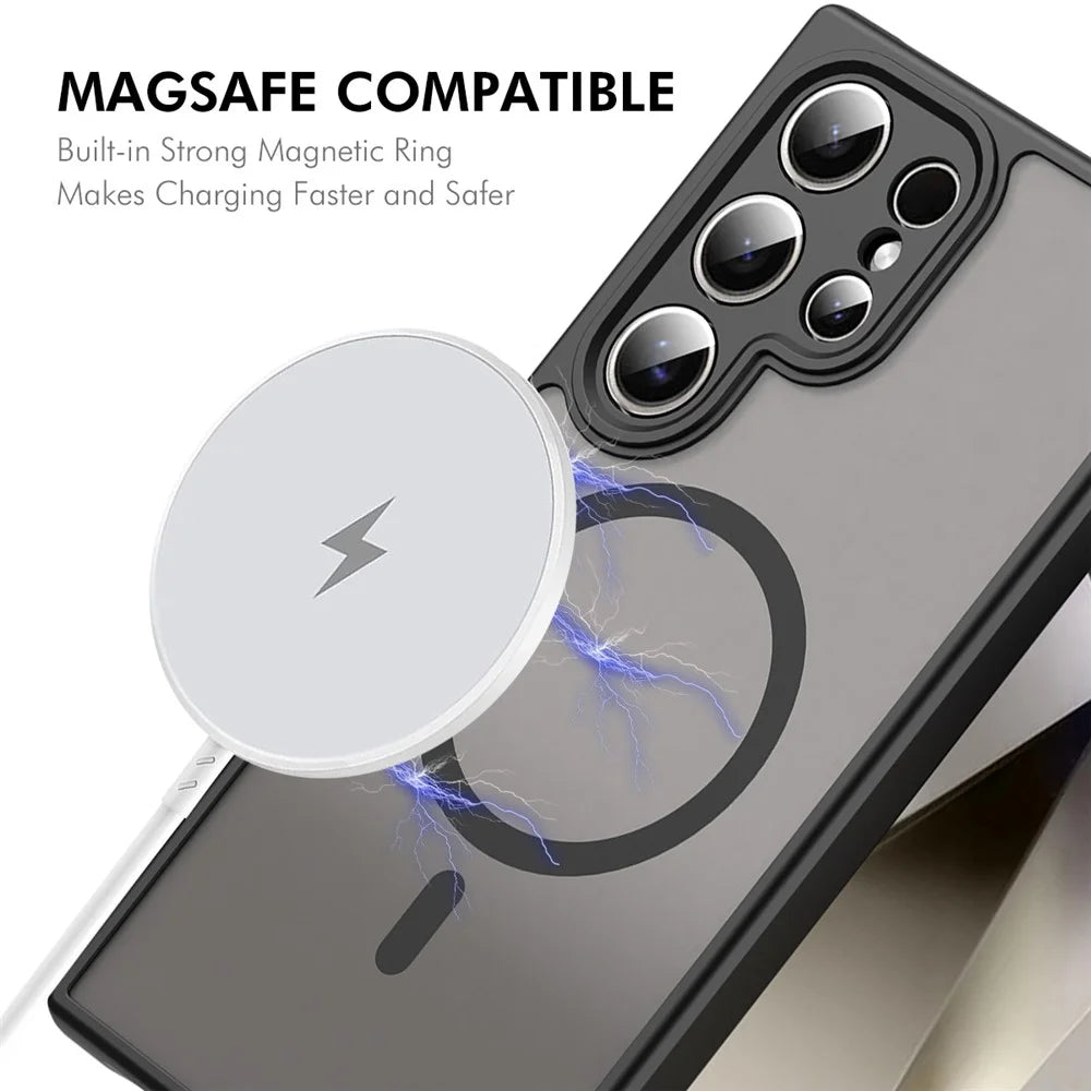 ENKAY HAT PRINCE For Samsung Galaxy S25 Ultra Magnetic Case with Tempered Glass Support Ultrasonic Unlocking PC TPU Matte Phone Cover - Black - 2