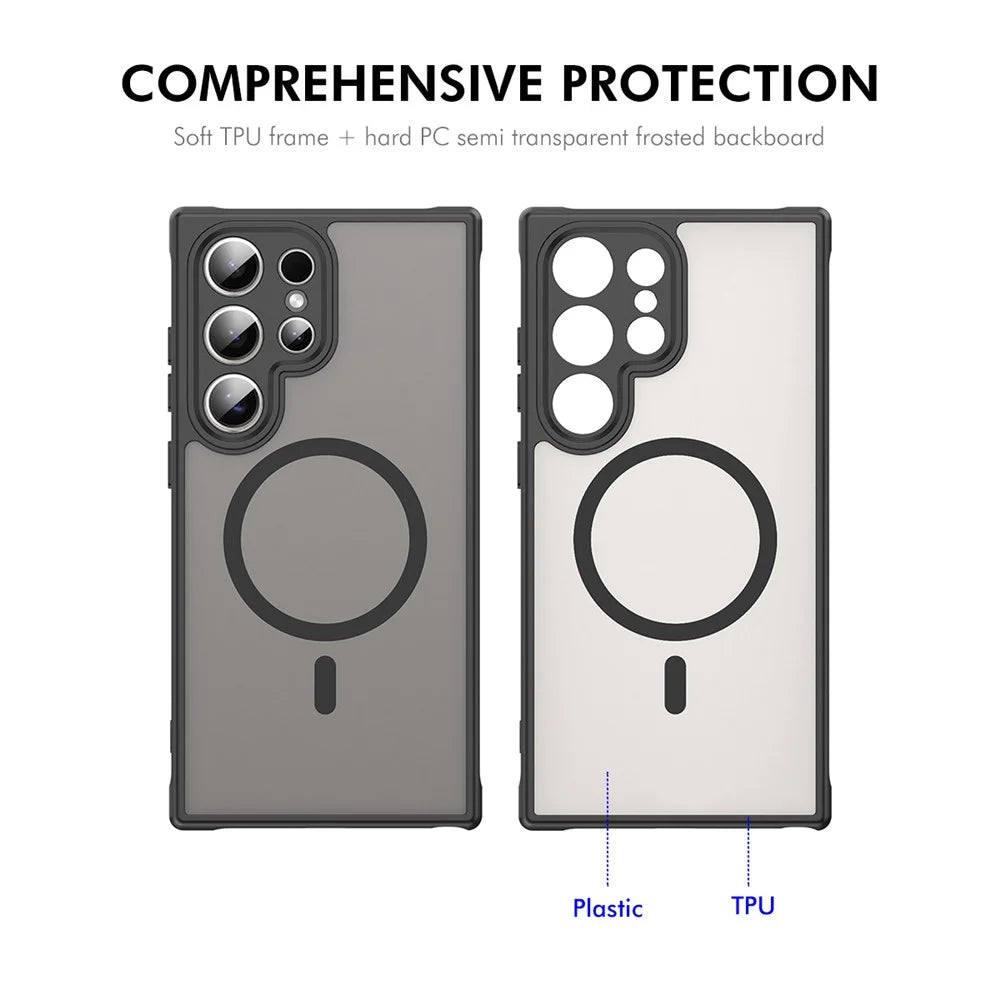 ENKAY HAT PRINCE For Samsung Galaxy S25 Ultra Magnetic Case with Tempered Glass Support Ultrasonic Unlocking PC TPU Matte Phone Cover - Black - 3
