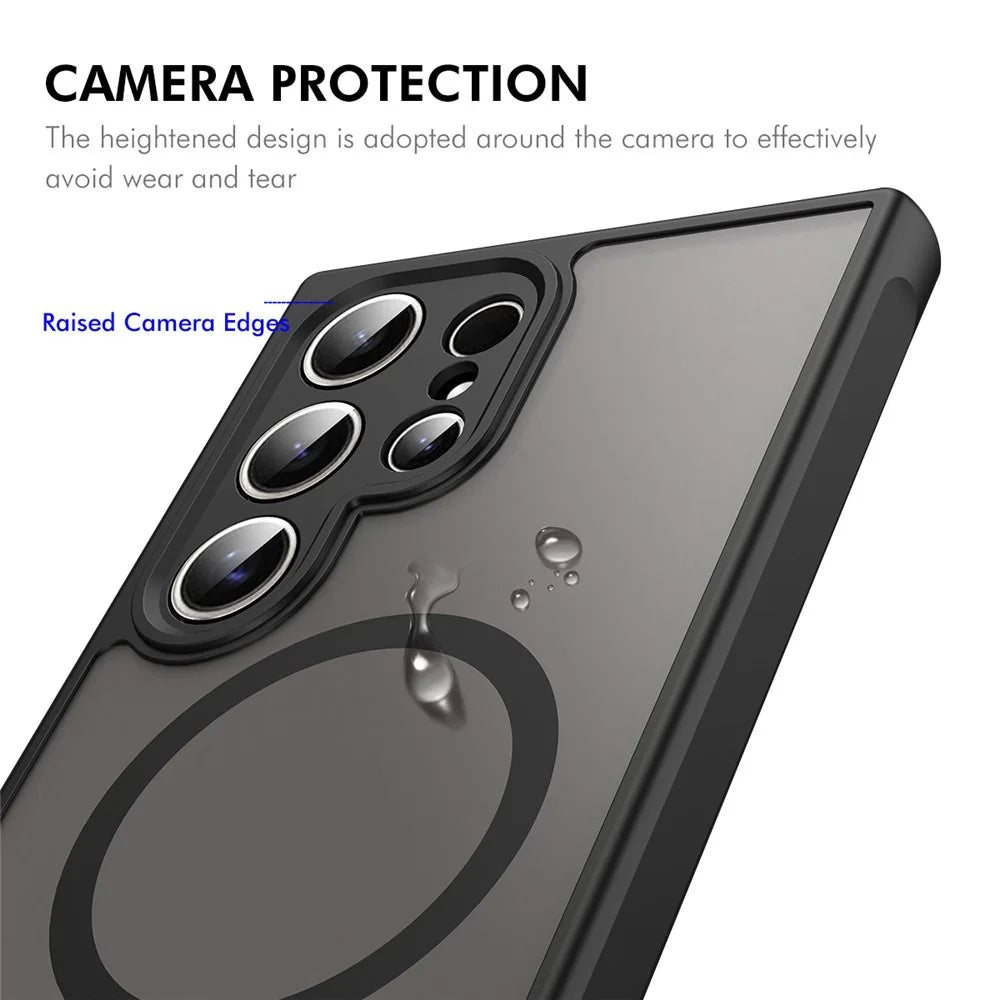 ENKAY HAT PRINCE For Samsung Galaxy S25 Ultra Magnetic Case with Tempered Glass Support Ultrasonic Unlocking PC TPU Matte Phone Cover - Black - 4