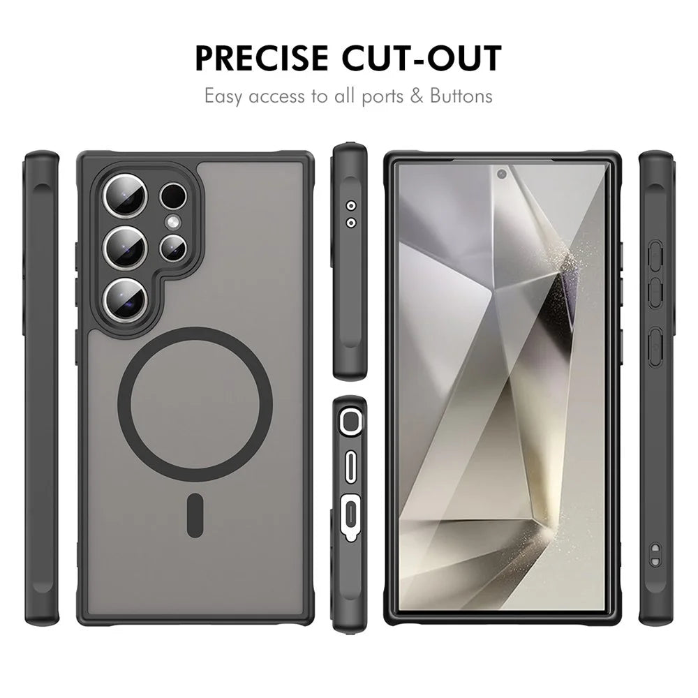 ENKAY HAT PRINCE For Samsung Galaxy S25 Ultra Magnetic Case with Tempered Glass Support Ultrasonic Unlocking PC TPU Matte Phone Cover - Black - 7
