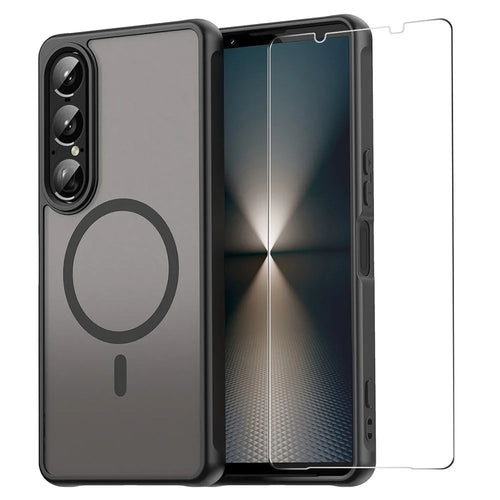ENKAY HAT PRINCE For Sony Xperia 1 VII Magnetic Case with 9H Tempered Glass PC TPU Matte Phone Cover - Black - 1