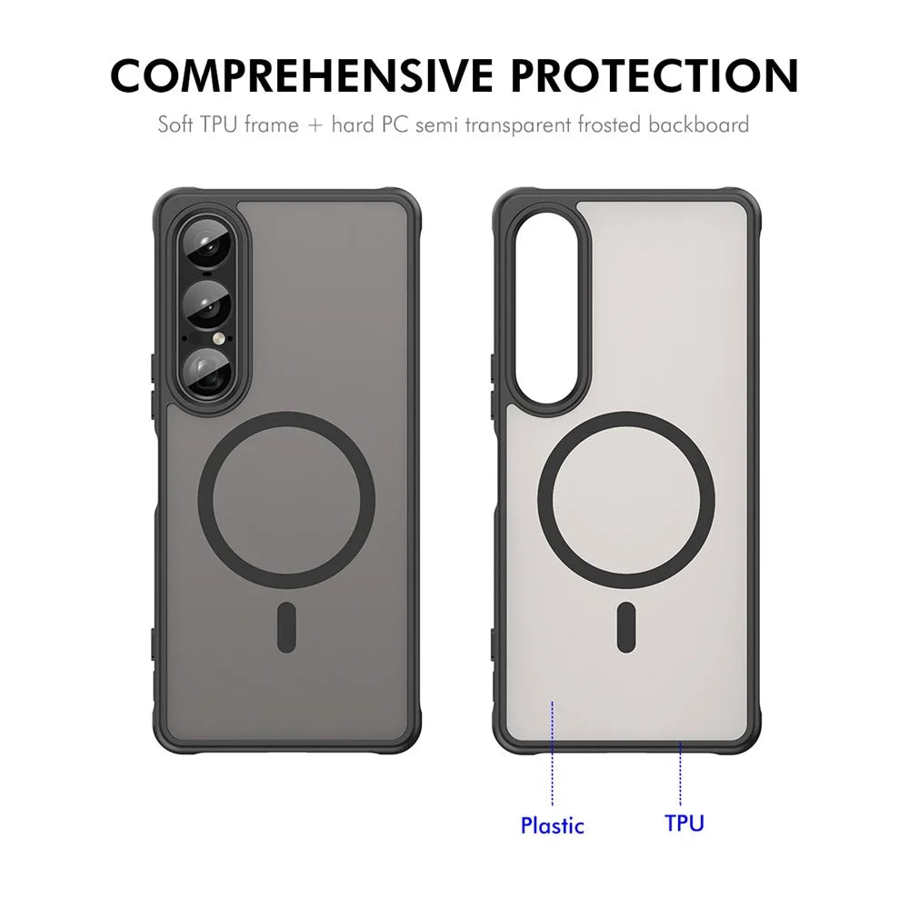ENKAY HAT PRINCE For Sony Xperia 1 VII Magnetic Case with 9H Tempered Glass PC TPU Matte Phone Cover - Black - 3
