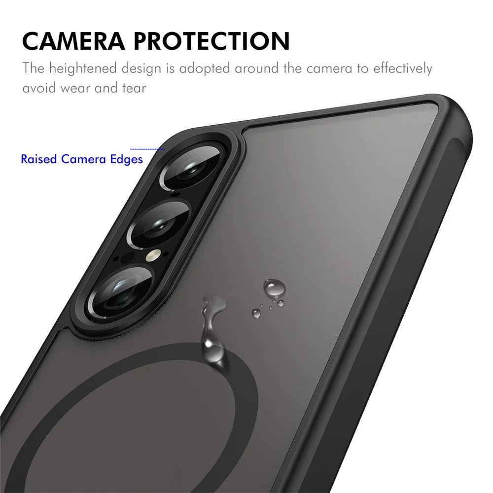 ENKAY HAT PRINCE For Sony Xperia 1 VII Magnetic Case with 9H Tempered Glass PC TPU Matte Phone Cover - Black - 4