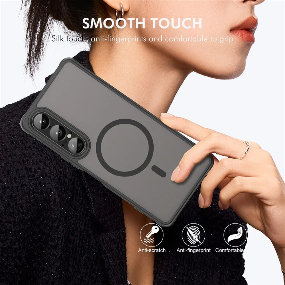 ENKAY HAT PRINCE For Sony Xperia 1 VII Magnetic Case with 9H Tempered Glass PC TPU Matte Phone Cover - Black - 5