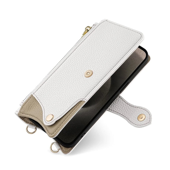 For iPhone 17 Pro Max Leather Case Wallet Stand Cover Irregular Tail Style with Chain Strap - White - 2