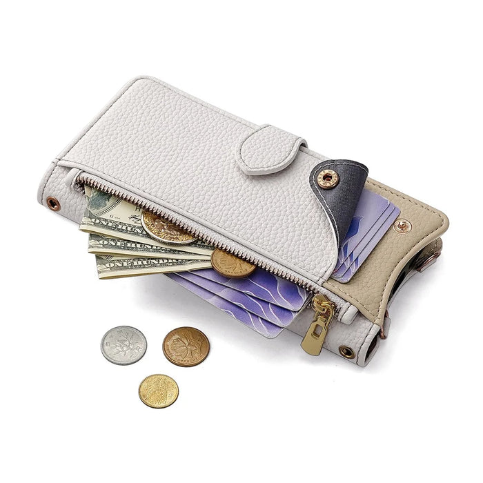 For iPhone 17 Pro Max Leather Case Wallet Stand Cover Irregular Tail Style with Chain Strap - White - 3