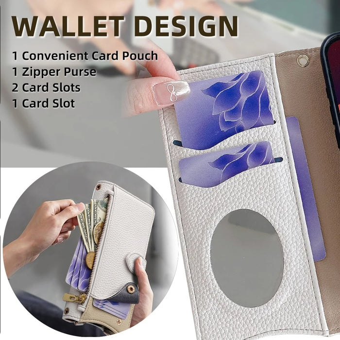 For iPhone 17 Pro Max Leather Case Wallet Stand Cover Irregular Tail Style with Chain Strap - White - 5