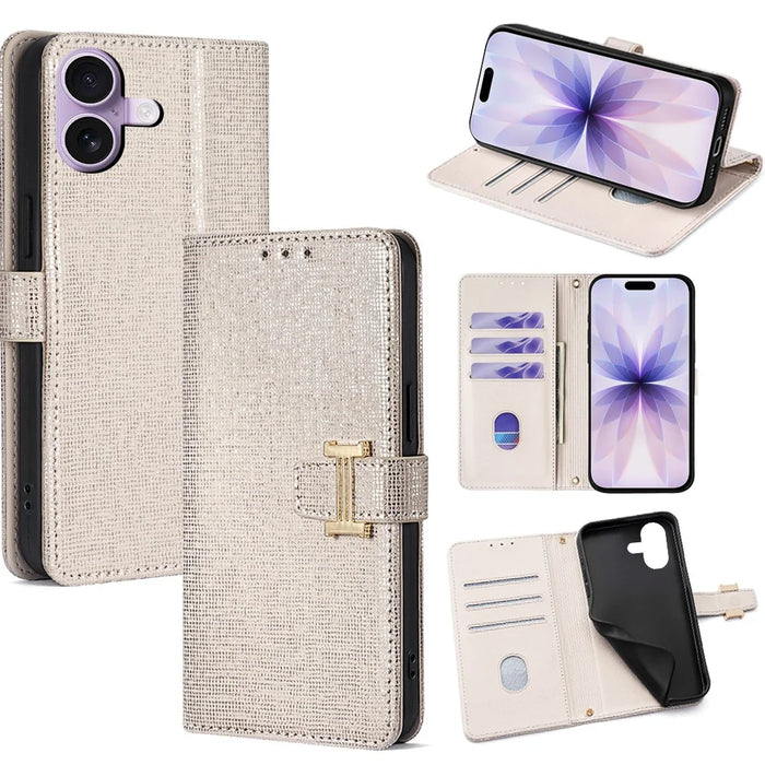 For iPhone 17 Case Metal I-Buckle PU Leather Wallet Phone Cover - White - 1
