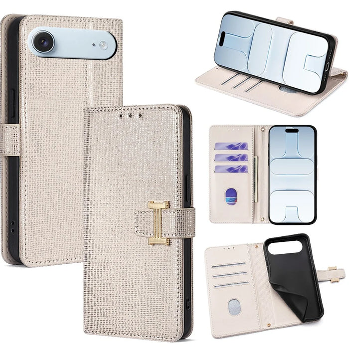 For iPhone Air Case Metal I-Buckle PU Leather Wallet Phone Cover - White - 1