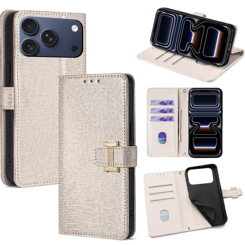 For iPhone 17 Pro Case Metal I-Buckle PU Leather Wallet Phone Cover - White - 1