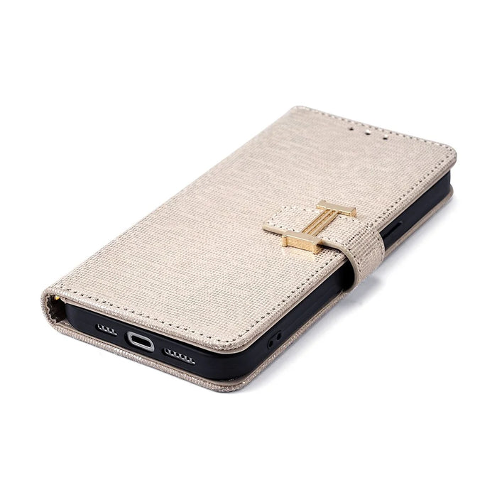 For iPhone 17 Pro Case Metal I-Buckle PU Leather Wallet Phone Cover - White - 5