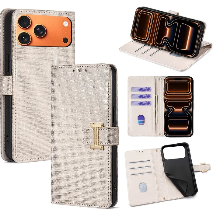 For iPhone 17 Pro Max Case Metal I-Buckle PU Leather Wallet Phone Cover - White - 1