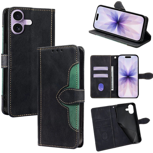 For iPhone 17 Case Leather Wallet Phone Cover with Straw Hat Magnetic Clasp - Black - 1