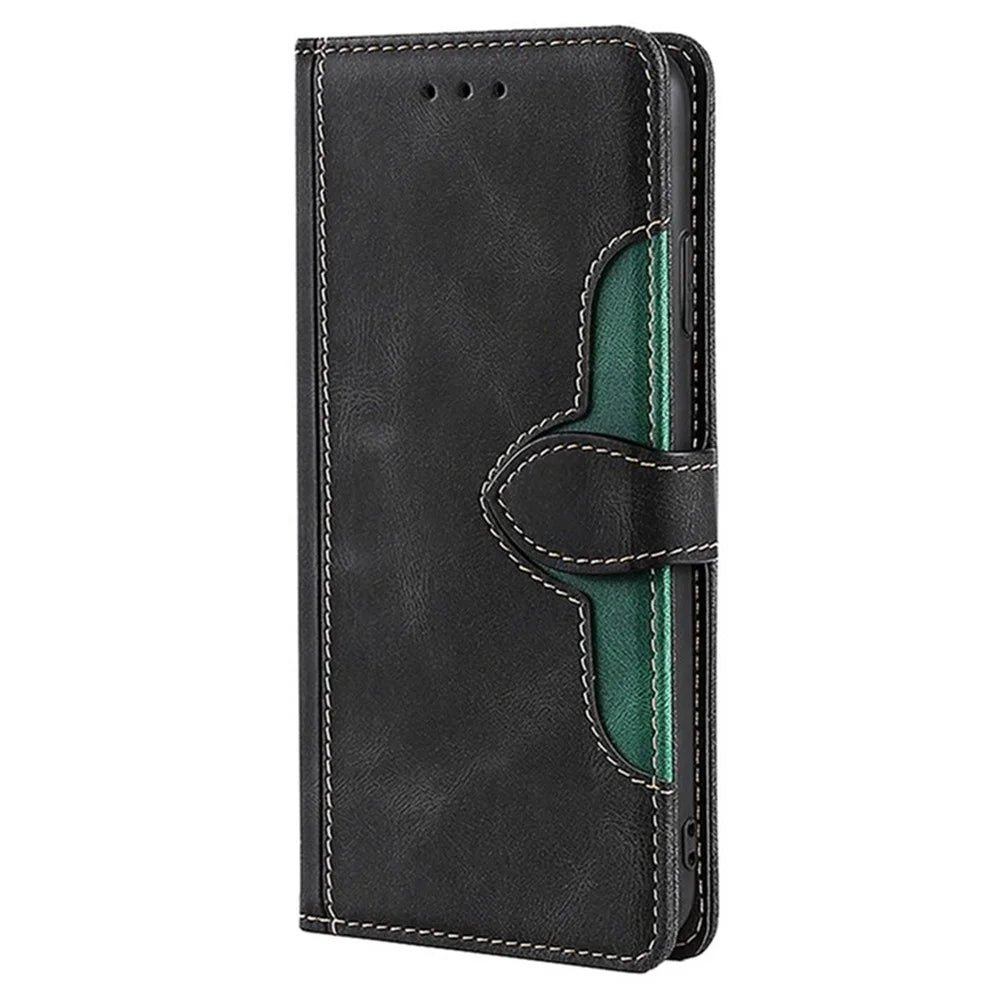 For iPhone 17 Case Leather Wallet Phone Cover with Straw Hat Magnetic Clasp - Black - 7