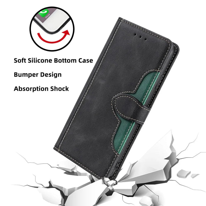 For iPhone 17 Pro Case Leather Wallet Phone Cover with Straw Hat Magnetic Clasp - Black - 4
