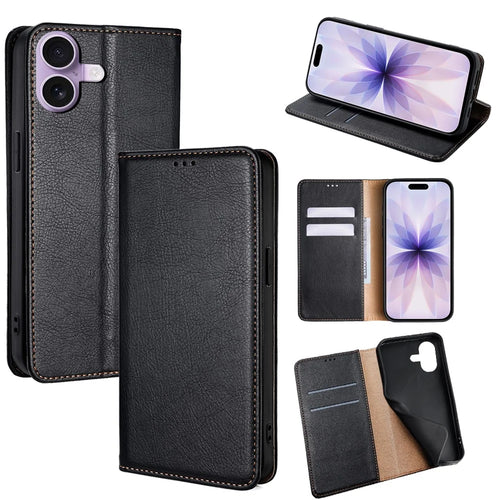 For iPhone 17 Case Wallet PU Leather Magnetic Auto-Absorbed Phone Cover - Black - 1