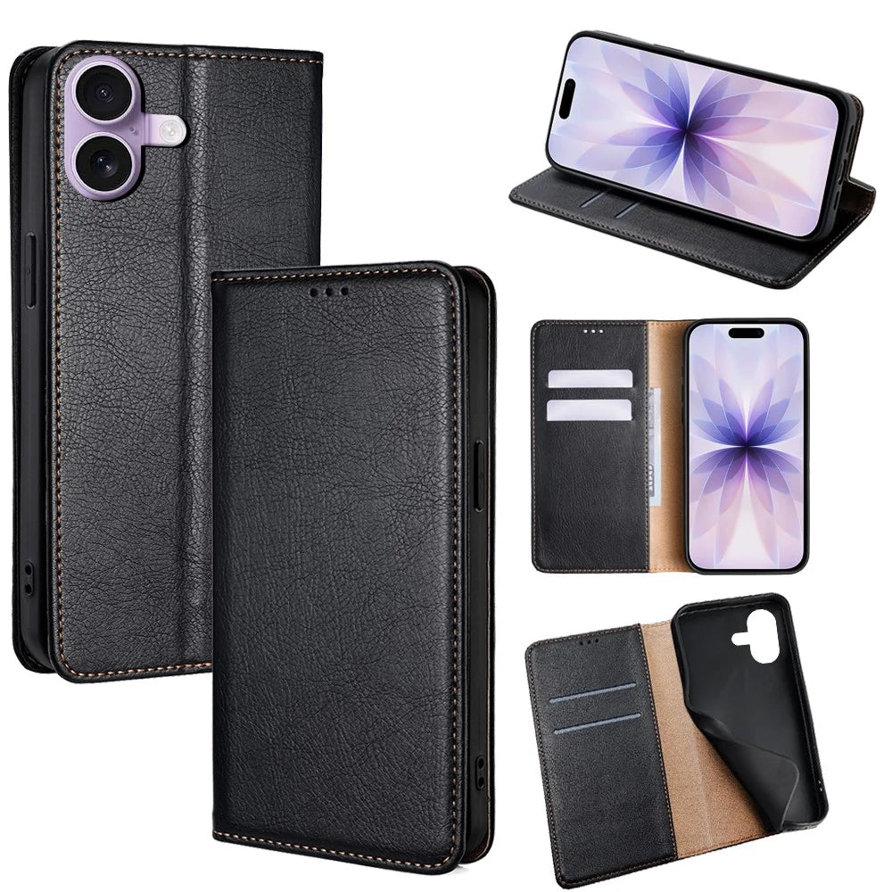For iPhone 17 Case Wallet PU Leather Magnetic Auto-Absorbed Phone Cover - Black - 1