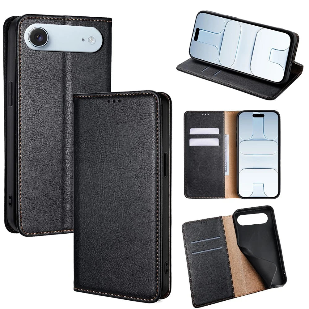 For iPhone Air Case Wallet PU Leather Magnetic Auto-Absorbed Phone Cover - Black - 1