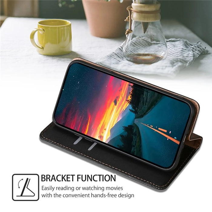 For iPhone 17 Pro Case Wallet PU Leather Magnetic Auto-Absorbed Phone Cover - Black - 3