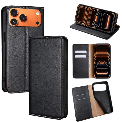For iPhone 17 Pro Max Case Wallet PU Leather Magnetic Auto-Absorbed Phone Cover - Black - 1
