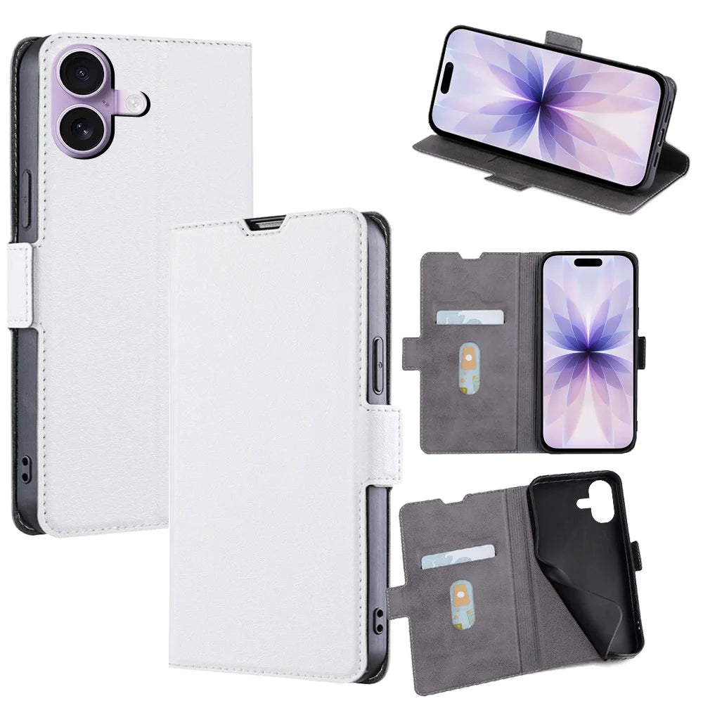 For iPhone 17 Case Card Holder PU Leather Phone Cover - White - 1